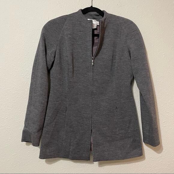 Worth Grey Wool Full Zip Fitted Jacket Blazer Womans 4 Preppy Office Work Gray - Picture 1 of 7